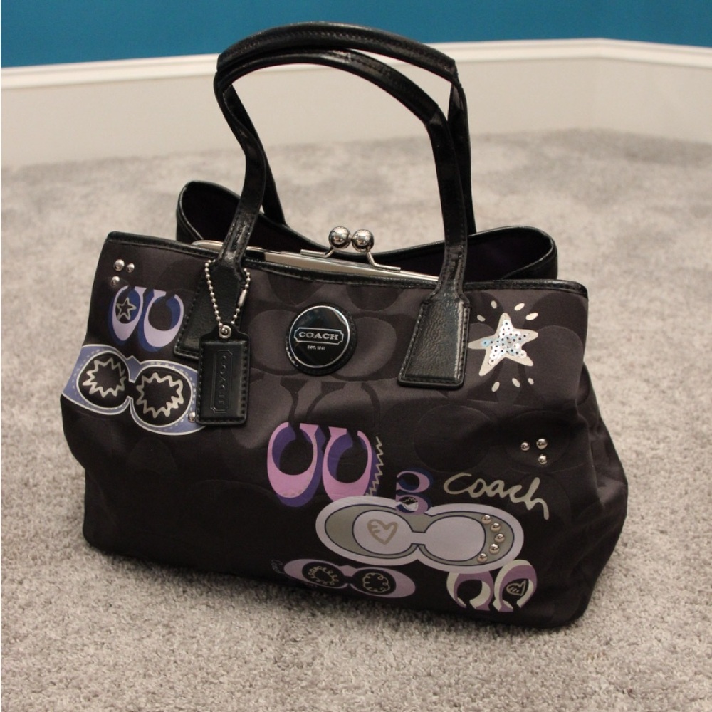 Coach Black and Purple Satchel with Structured Design